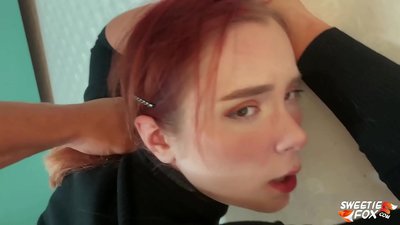 Lalaki fucked dina sungut jeung pussy taat Redheaded Skimpy jeung cum on tits